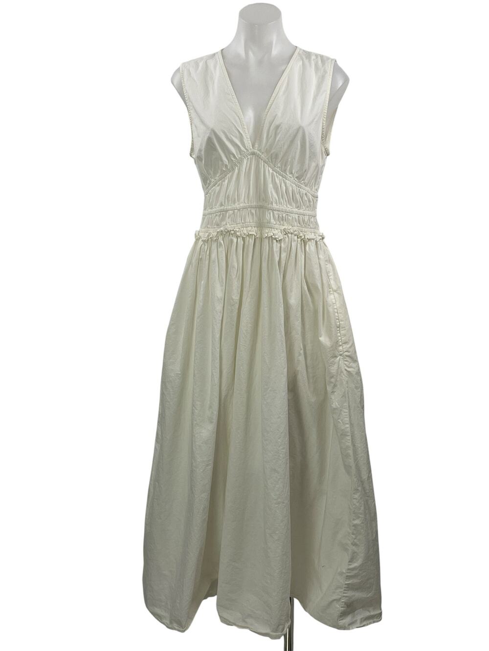 Topshop White Ivory Sleeveless Deep V Neck Ruffle Fit & Flare Maxi Dress Size 8